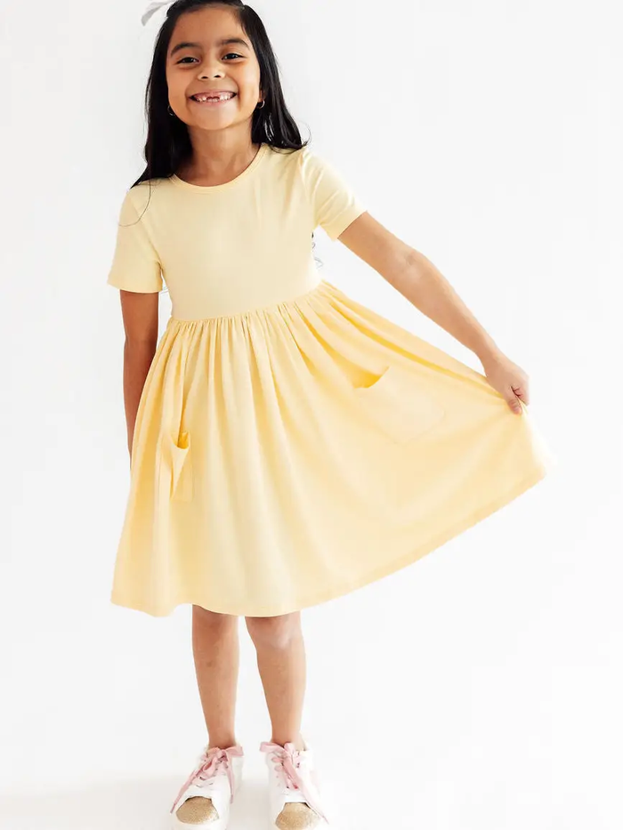 Butter Yellow Pocket Twirl Dress