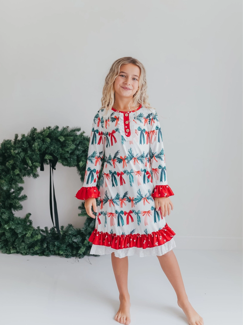 Holly Bows Ruffle Nightgown