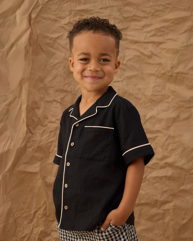 Black Lapel Collared Shirt