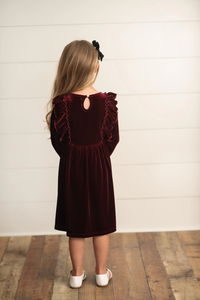 Wine Velvet Ruffle Dress