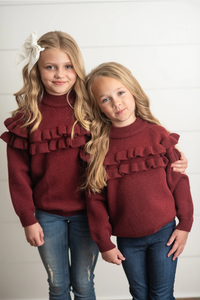 Burgundy Double Ruffle Knit Sweater