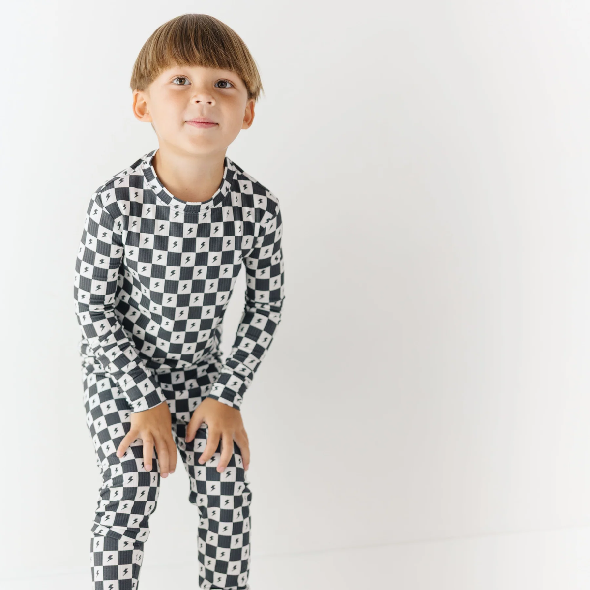 Checkered Lightning Bolt Small Ribbed Pajama Set
