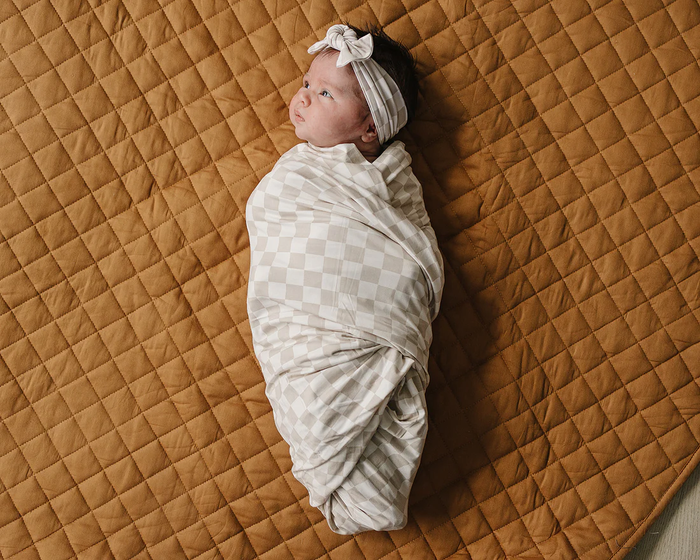 Taupe Checkered Bamboo Swaddle