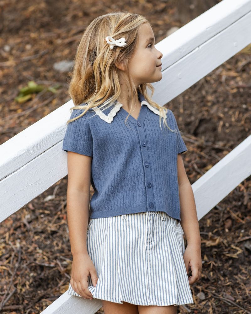 Railroad Stripe Pleated Denim Skirt