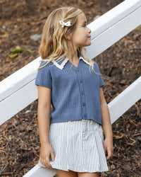 Railroad Stripe Pleated Denim Skirt