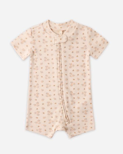 Baby romper with short sleeves and a zipper on a white background