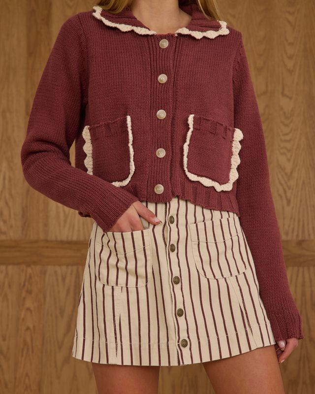 Tween Burgundy Collared Cardigan