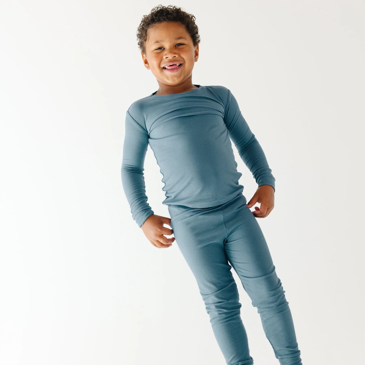 Midnight Teal Small Ribbed Pajama Set