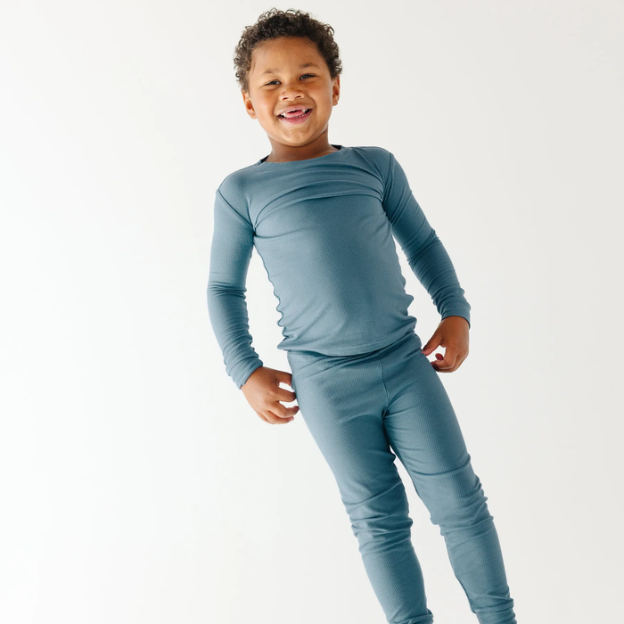 Midnight Teal Small Ribbed Pajama Set