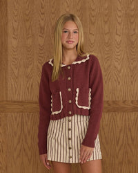 Tween Burgundy Collared Cardigan