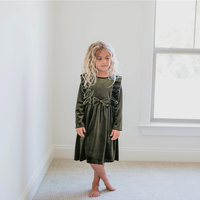 Moss Velvet Ruffle Dress