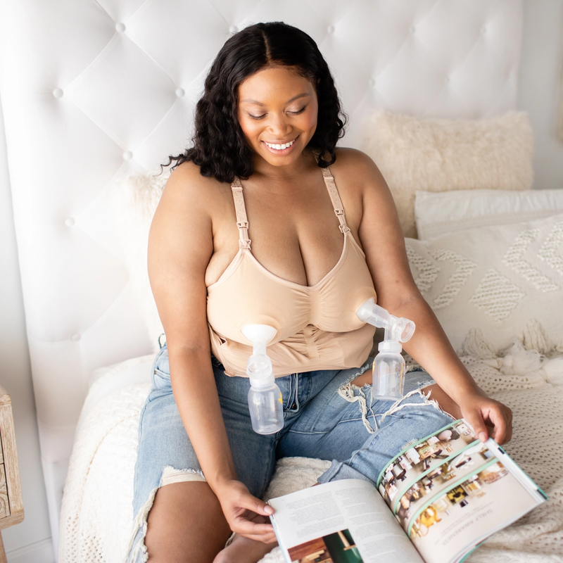 Beige Hands-Free Pumping + Nursing Bra