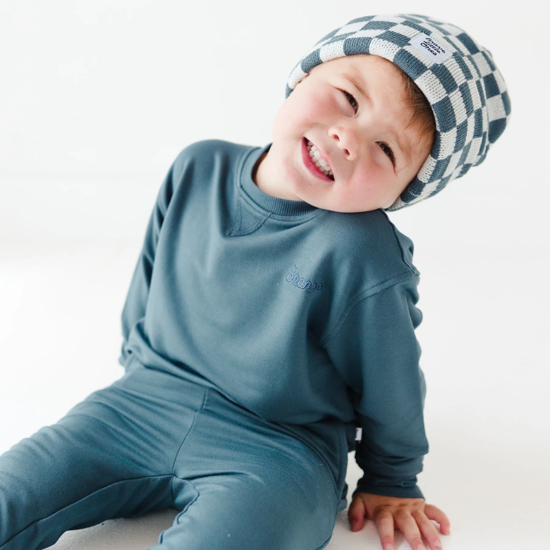 Dark Steel Blue Checkered Beanie