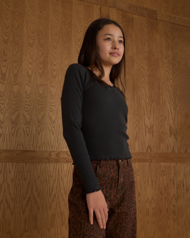 Tween Black Ribbed Long Sleeve