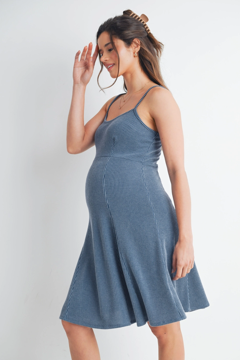 Denim Ribbed Maternity Skater Dress