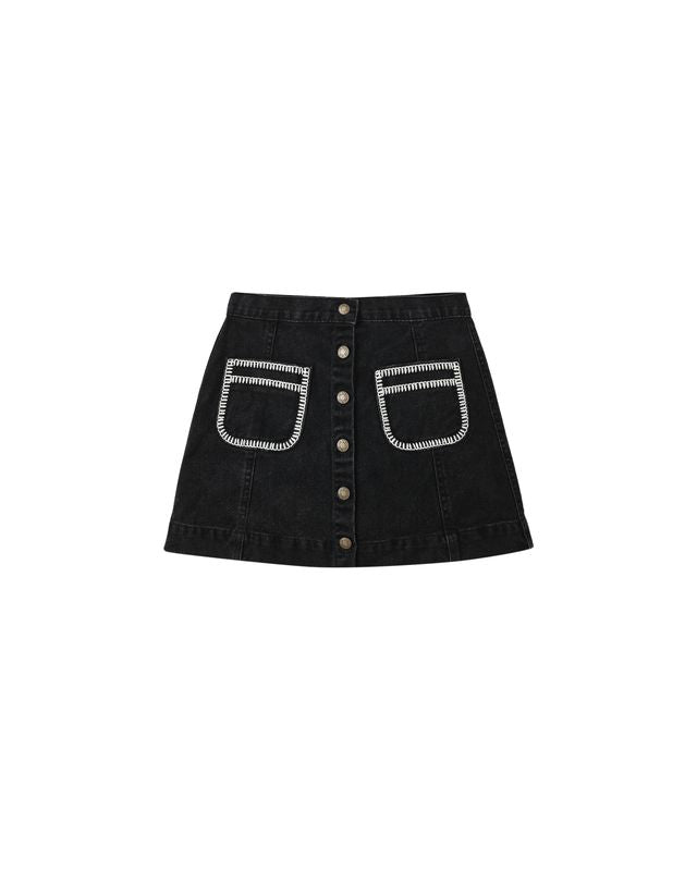 Black Stitched Denver Mini Skirt