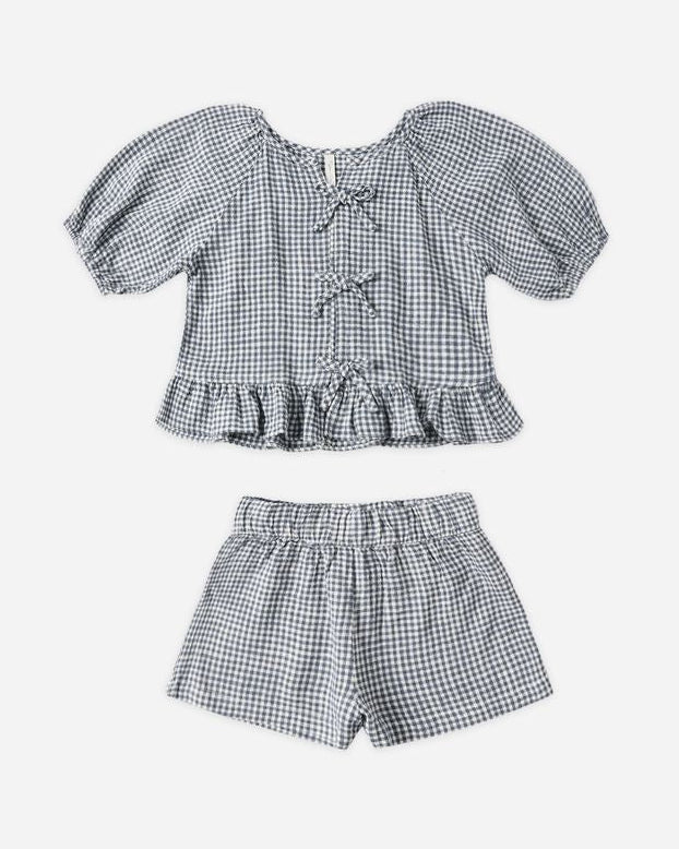 Gingham top and shorts set on a white background