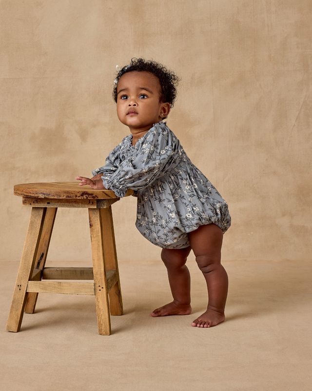 French Blue Floral Autumn Romper
