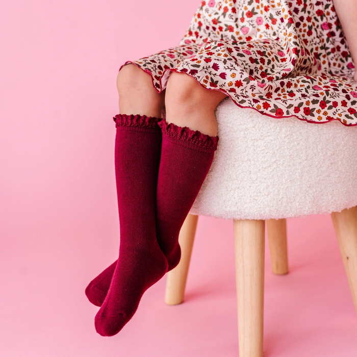 Burgundy Lace Top Knee Highs