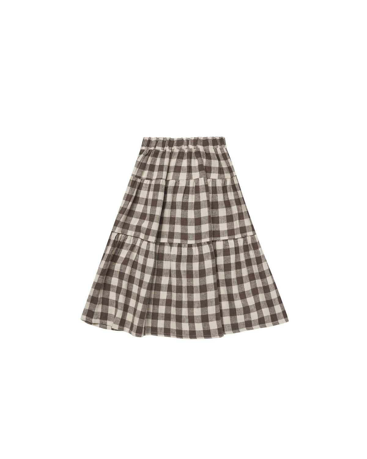 Charcoal Check Tiered Midi Skirt