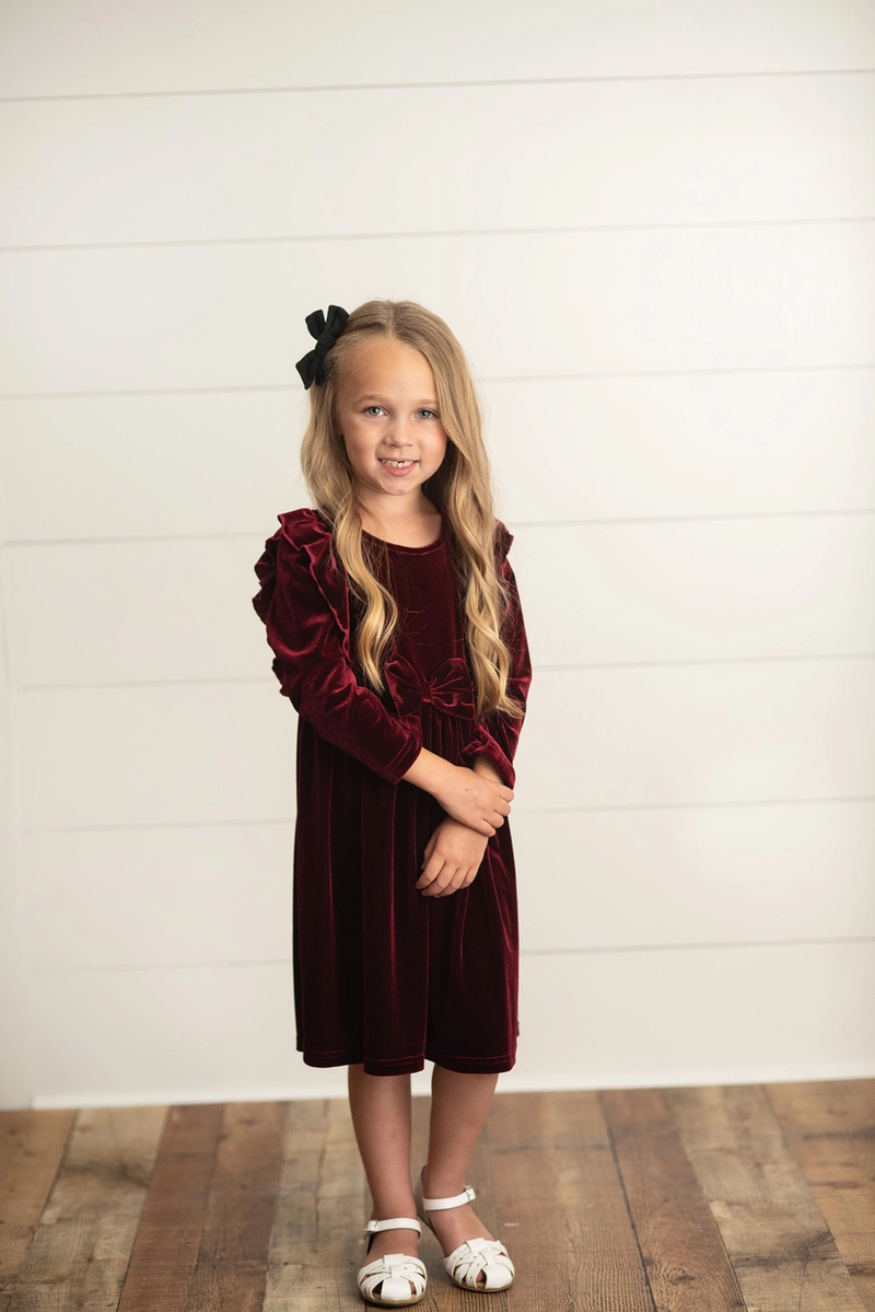 Wine Velvet Ruffle Dress