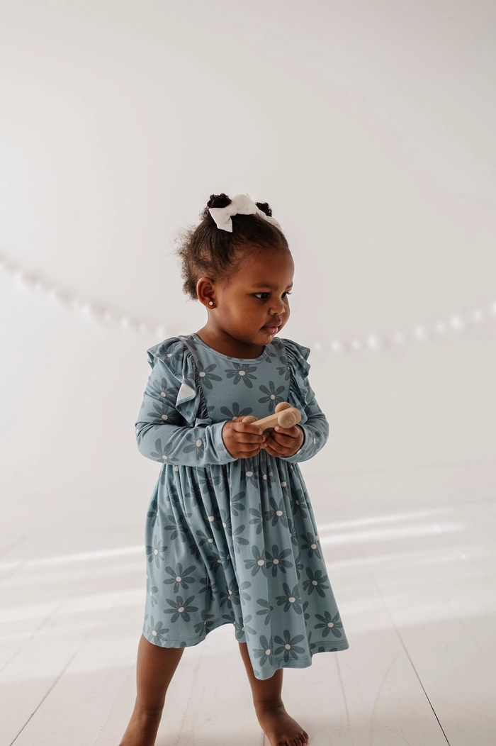 Blue Daisy Bamboo Ruffle Dress