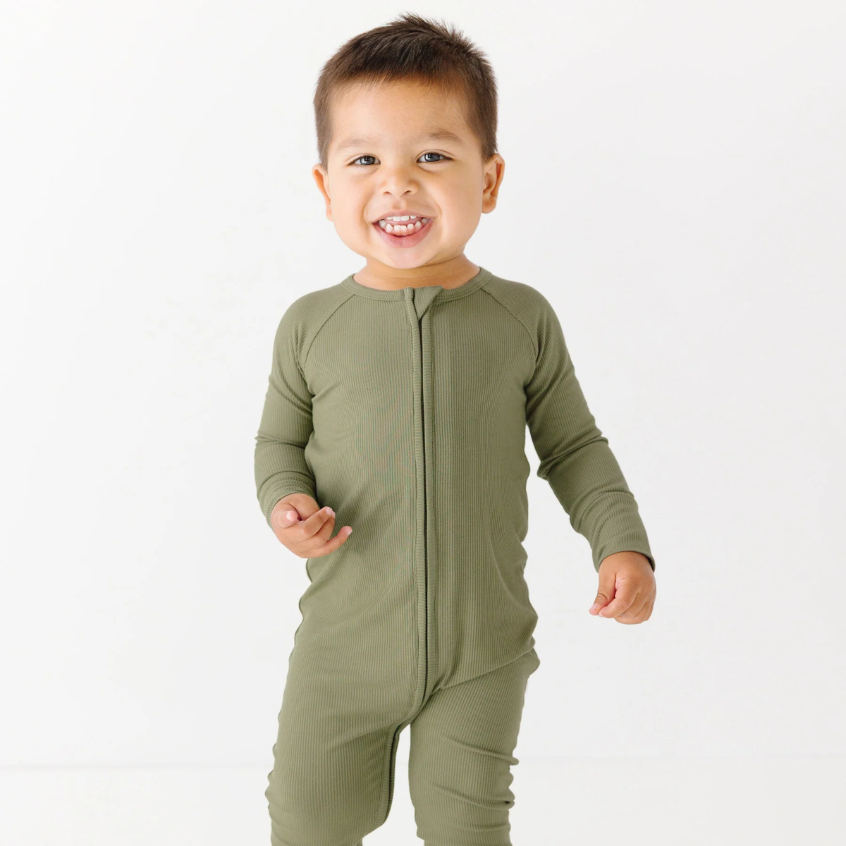 Olive Small Ribbed Zip Romper