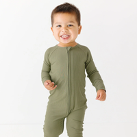 Olive Small Ribbed Zip Romper