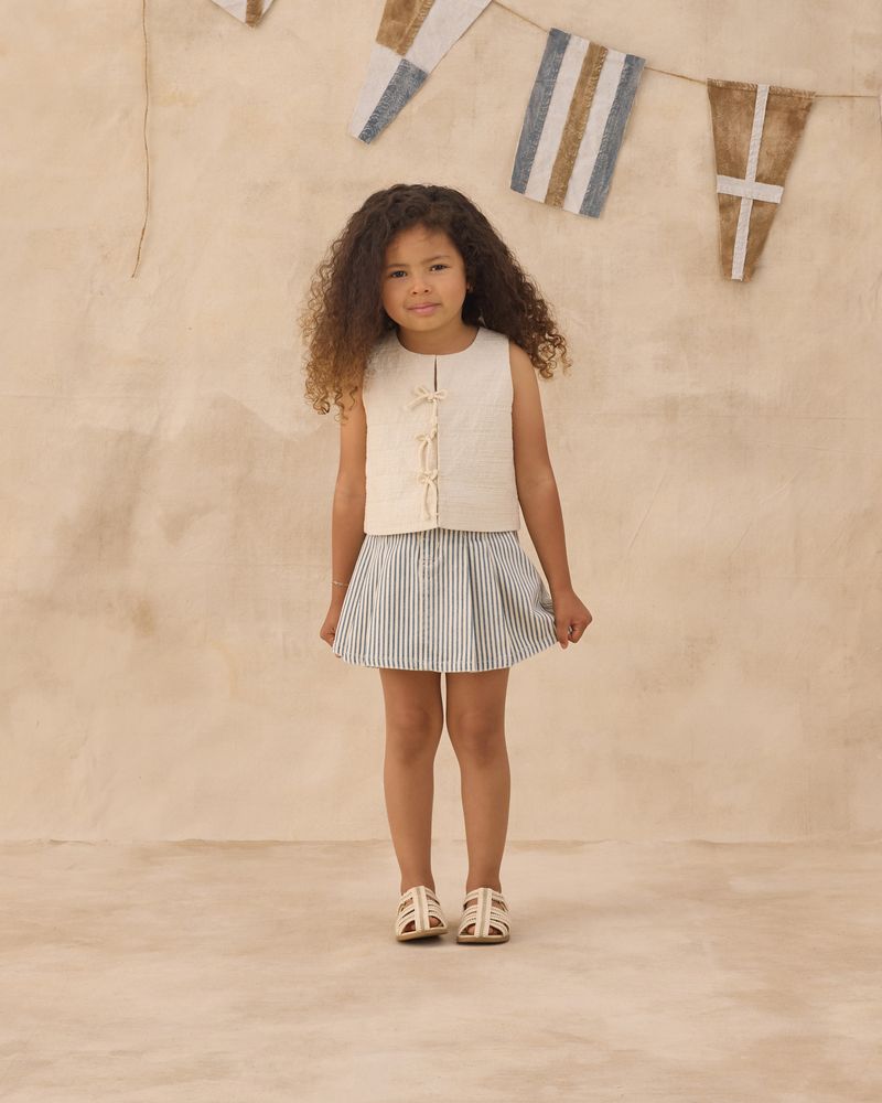 Railroad Stripe Pleated Denim Skirt