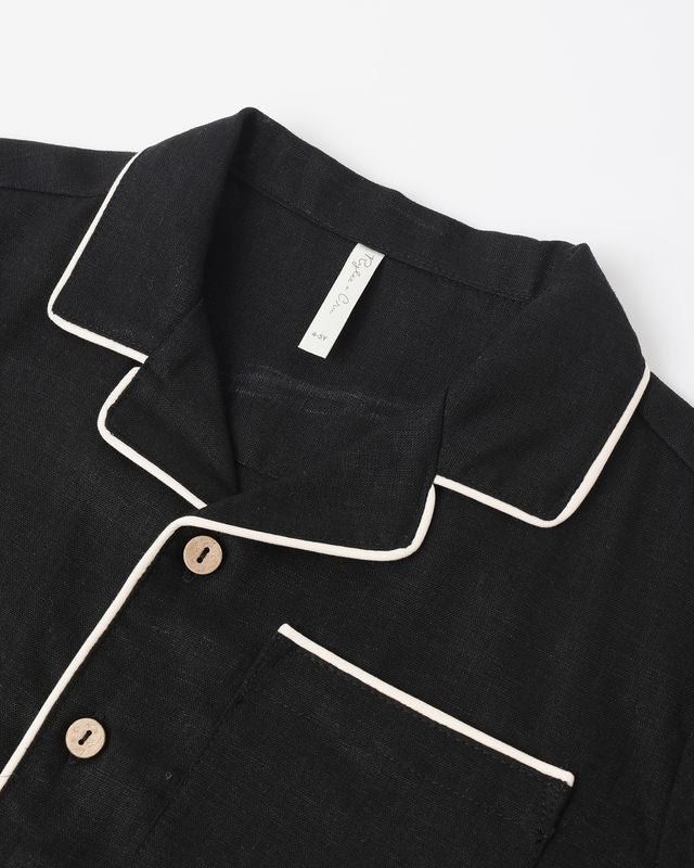 Black Lapel Collared Shirt