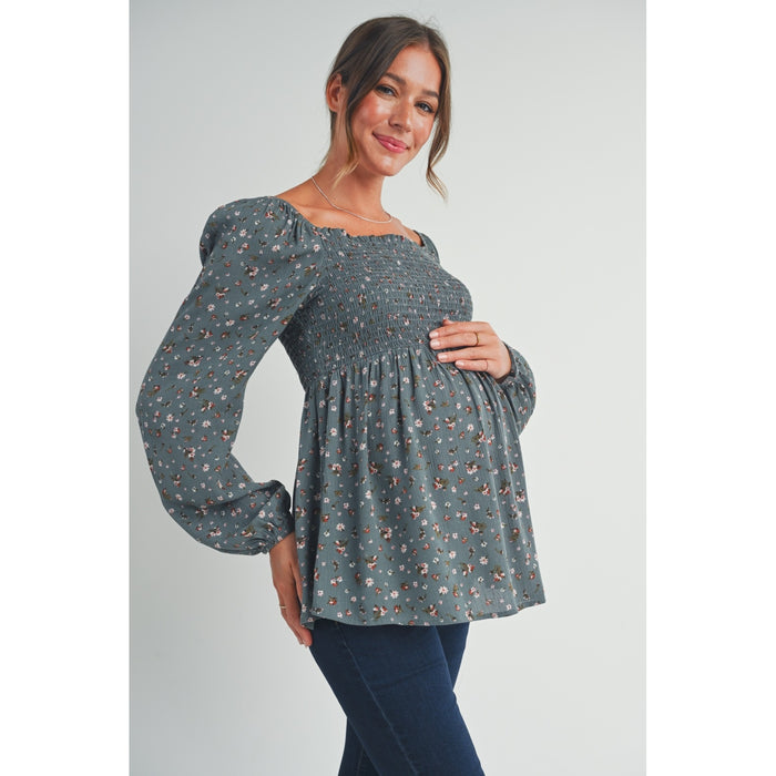 Dusty Green Floral Maternity Blouse