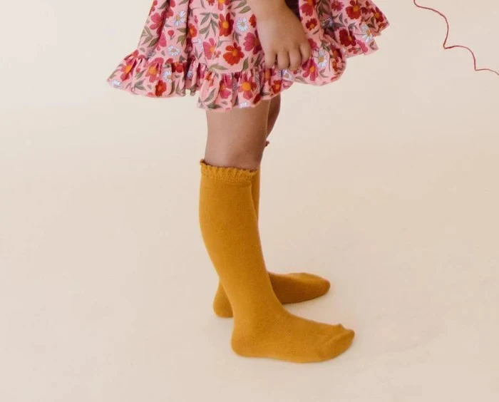 Mustard Lace Top Knee Highs