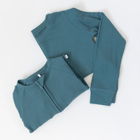Midnight Teal Small Ribbed Pajama Set