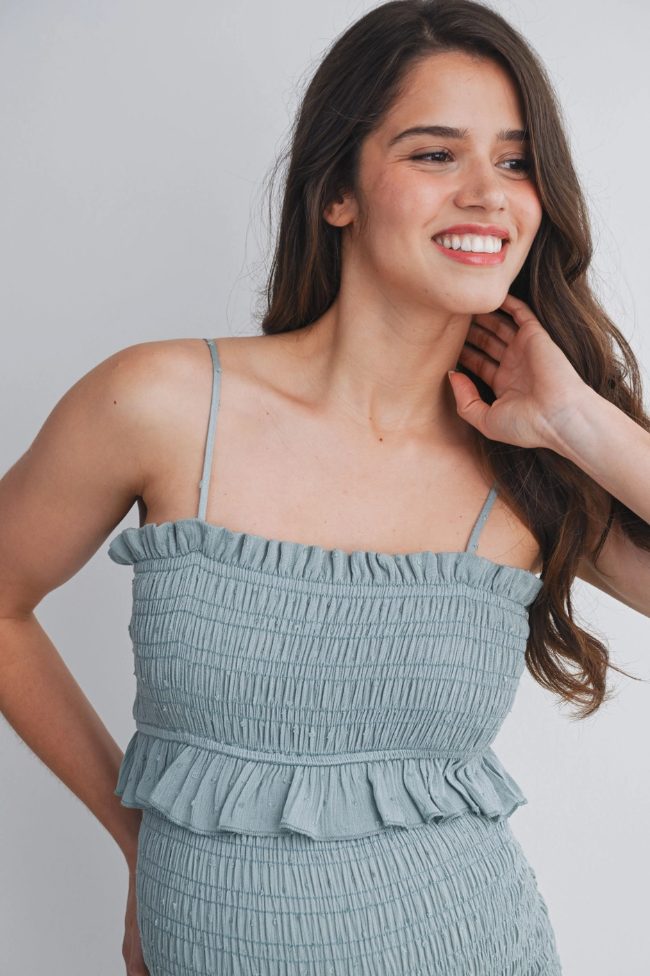 Sage Smocked Tank Ruffle Dress