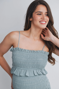 Sage Smocked Tank Ruffle Dress