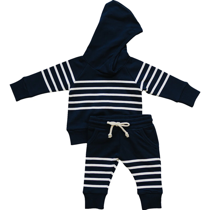 Navy Stripes Hooded Set