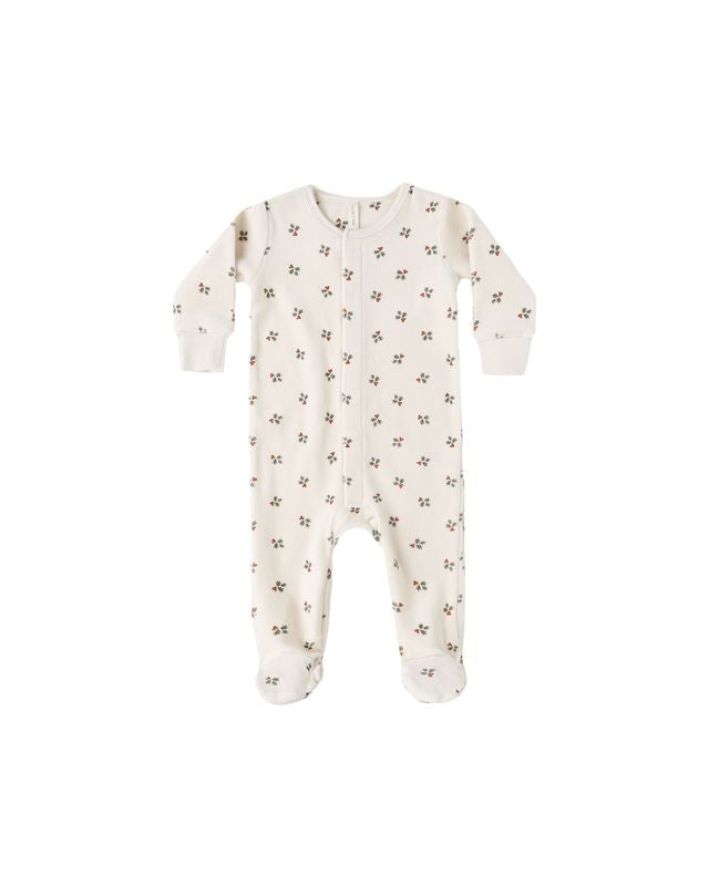 Holly Berry Velour Snap Footie