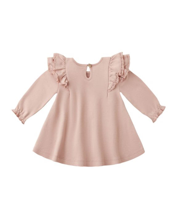Rose Long Sleeve Flutter Dress