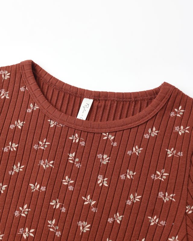 Ruby Ditsy Ribbed Long Sleeve Top