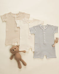 Sage Stripe Waffle Snap Romper