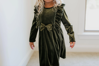 Moss Velvet Ruffle Dress