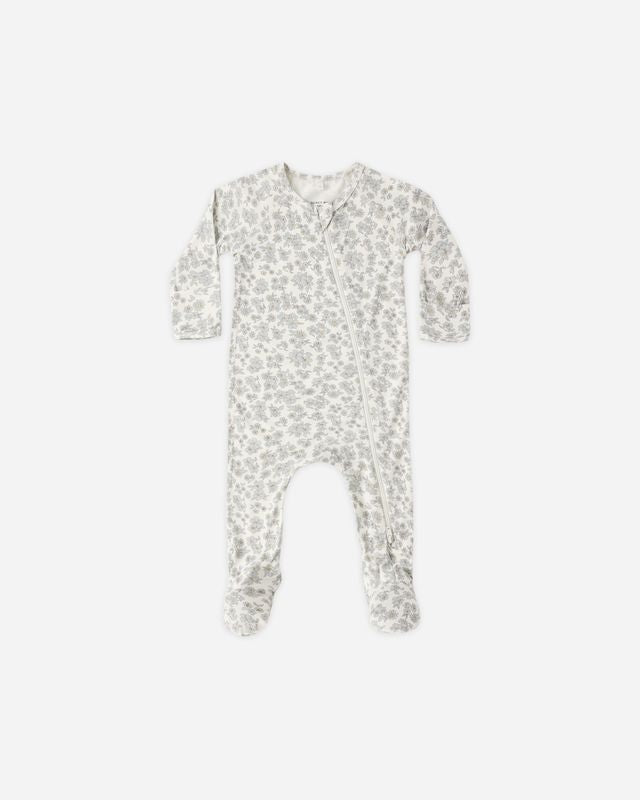 Blue Floral Bamboo Zip Footie