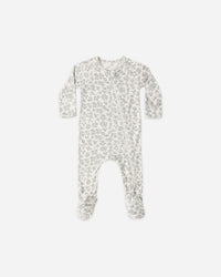 Blue Floral Bamboo Zip Footie