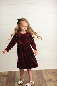 Wine Velvet Ruffle Dress