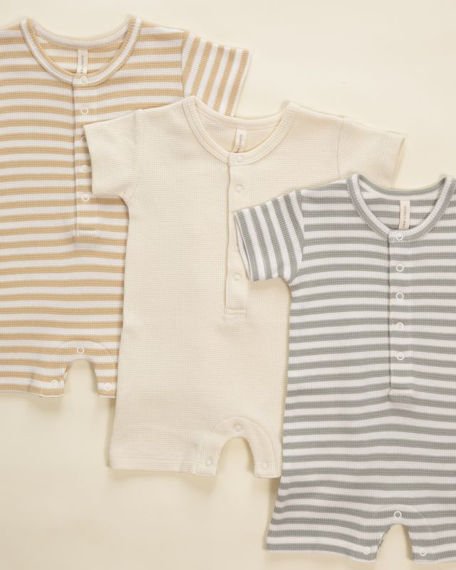 Sage Stripe Waffle Snap Romper
