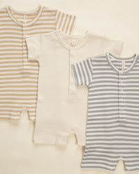 Sage Stripe Waffle Snap Romper