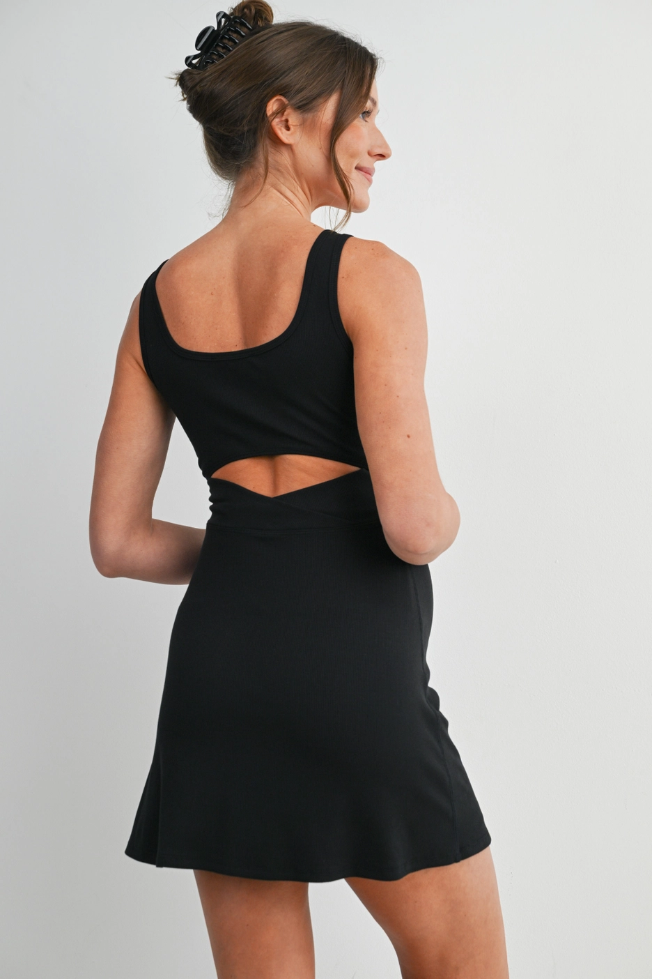 Black Ribbed Maternity Tennis Dress