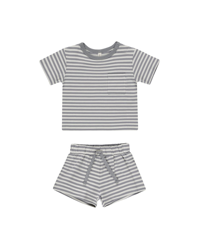 Blue Stripe Pocket Tee + Short Set