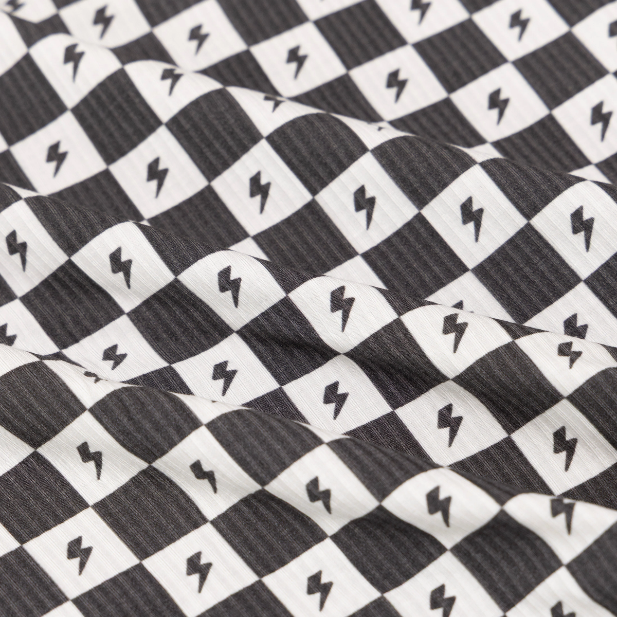 Checkered Lightning Bolt Small Ribbed Zip Romper