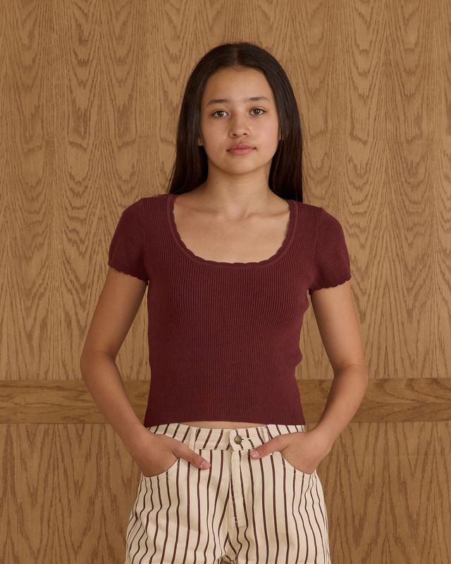 Tween Burgundy Scallop Tee